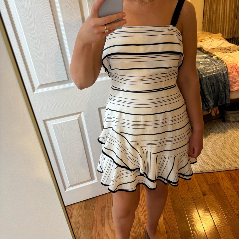 Striped White and Black Ruffle Dress